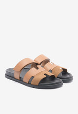 Hermès Chypre Sandals in Naturel Calfskin and Brun Suede