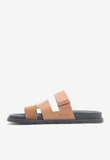 Hermès Chypre Sandals in Naturel Calfskin and Brun Suede