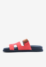 Hermès Chypre Sandals in Rouge Cinetique and Gold Suede