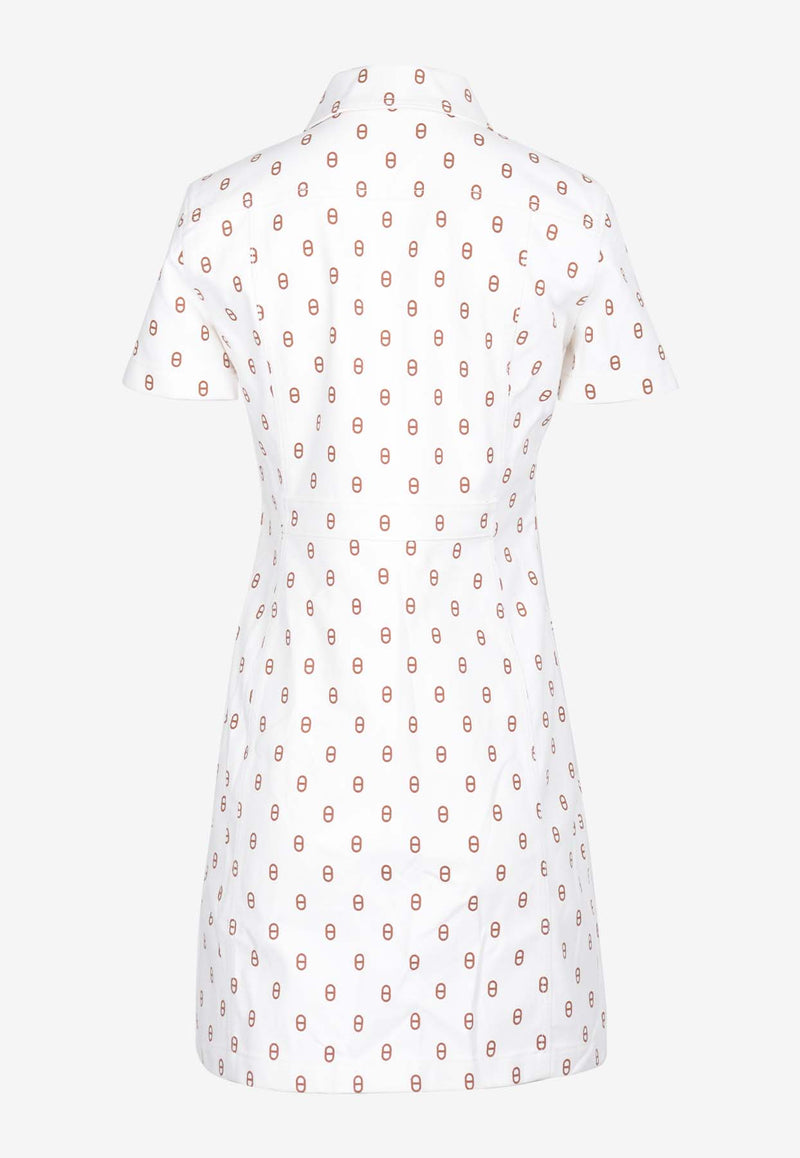 Hermès Chaine d
Ancre Print Denim Mini Dress