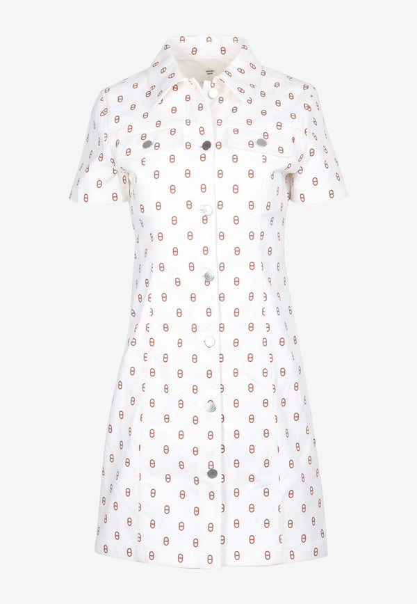 Hermès Chaine d
Ancre Print Denim Mini Dress