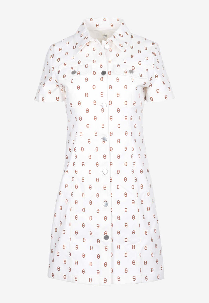 Hermès Chaine d
Ancre Print Denim Mini Dress