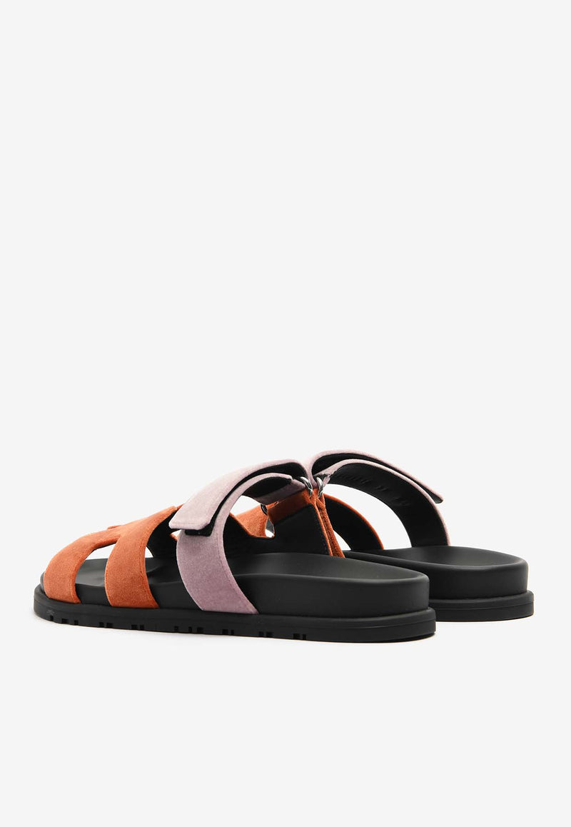 Hermès Chypre Sandals in Orange Canyon and Bruyere Velvet