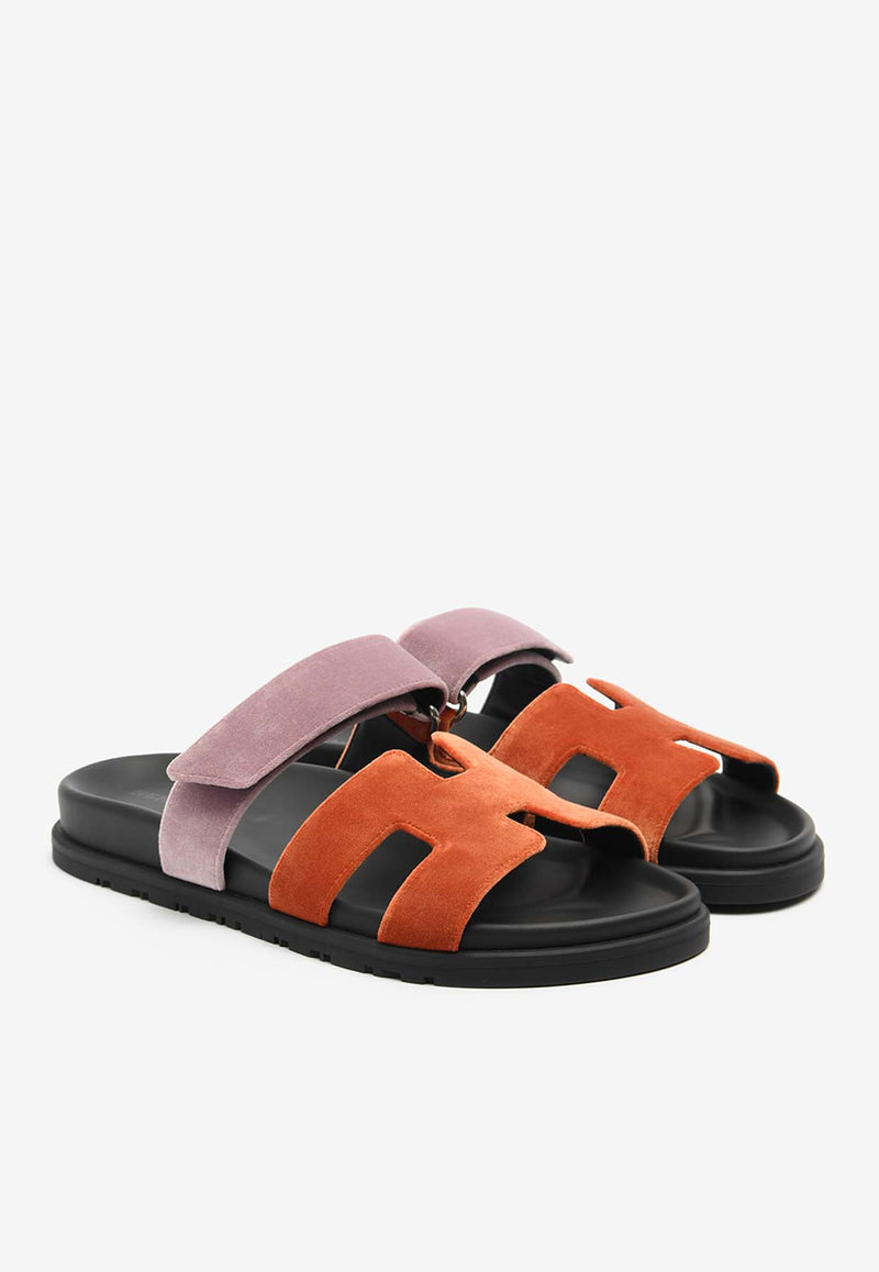 Hermès Chypre Sandals in Orange Canyon and Bruyere Velvet