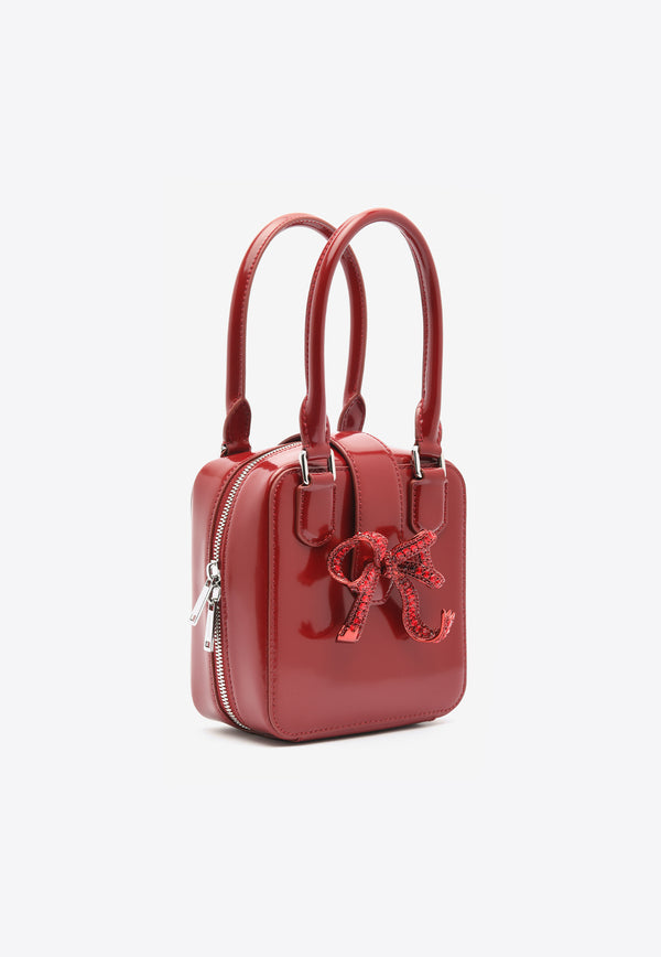 Self-Portrait Mini Square Leather Top Handle Bag Burgundy AW24-301S-BUBURGUNDY