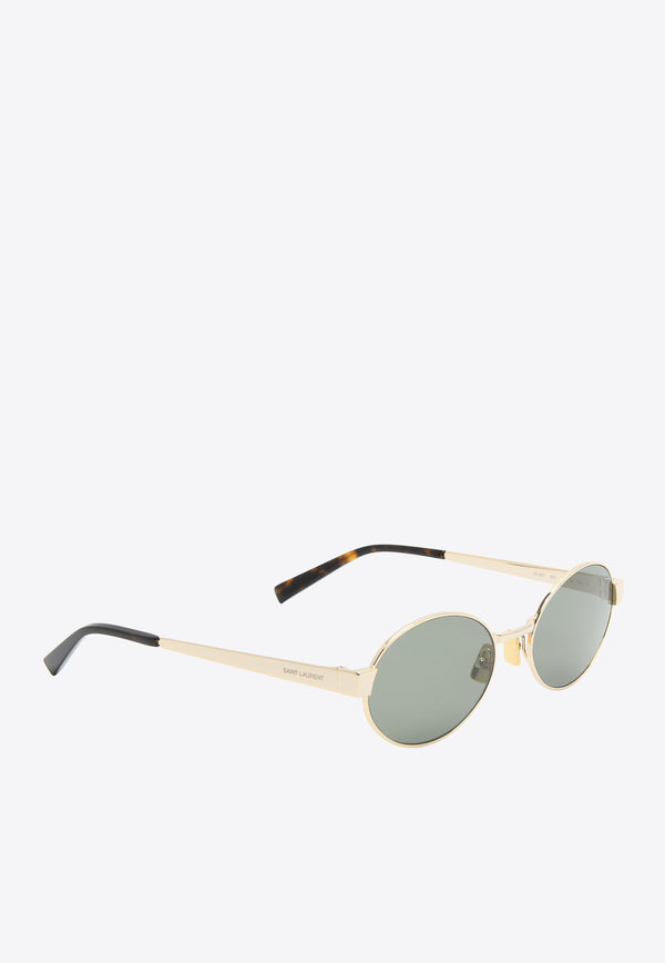 Saint Laurent Engraved Logo Oval-Shaped Sunglasses Green SL692GOLD