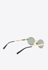 Saint Laurent Engraved Logo Oval-Shaped Sunglasses Green SL692GOLD