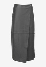 The Frankie Shop Hedi Leather Midi Skirt Khaki BSKHEDILE04470KHAKI