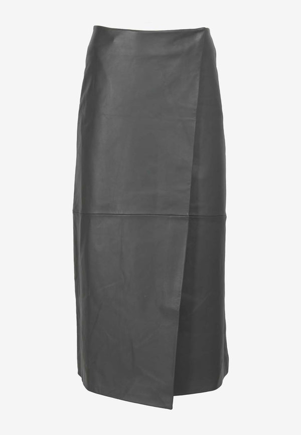 The Frankie Shop Hedi Leather Midi Skirt Khaki BSKHEDILE04470KHAKI