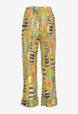 Farm Rio Amazon Feather Straight Pants Multicolor 325505GREEN MULTI