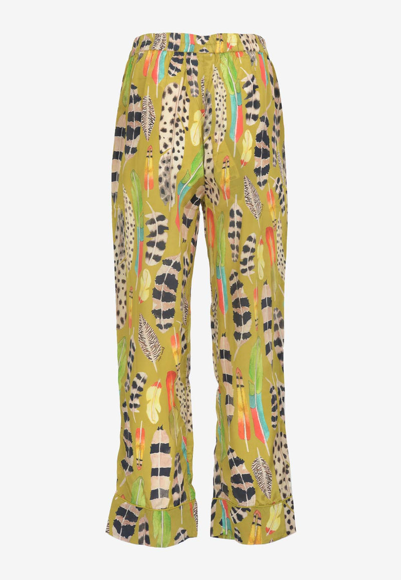 Farm Rio Amazon Feather Straight Pants Multicolor 325505GREEN MULTI