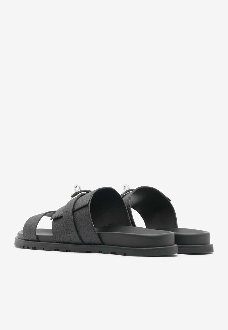 Hermès Jackson Sandals in Black Epsom with Palladium Kelly Buckle