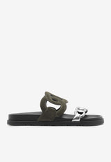 Hermès Extra Sandals in Vert Foret Suede and Gris Argente Nappa Leather