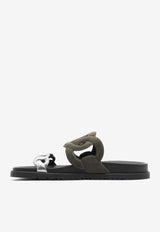 Hermès Extra Sandals in Vert Foret Suede and Gris Argente Nappa Leather