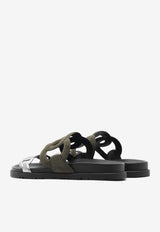 Hermès Extra Sandals in Vert Foret Suede and Gris Argente Nappa Leather