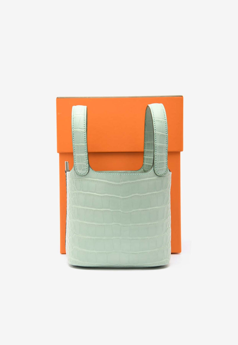 Hermès Micro Picotin Lock 14 in Vert d
Eau Matte Alligator with Palladium Hardware