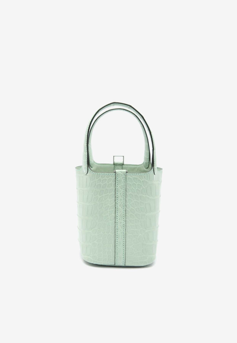 Hermès Micro Picotin Lock 14 in Vert d
Eau Matte Alligator with Palladium Hardware