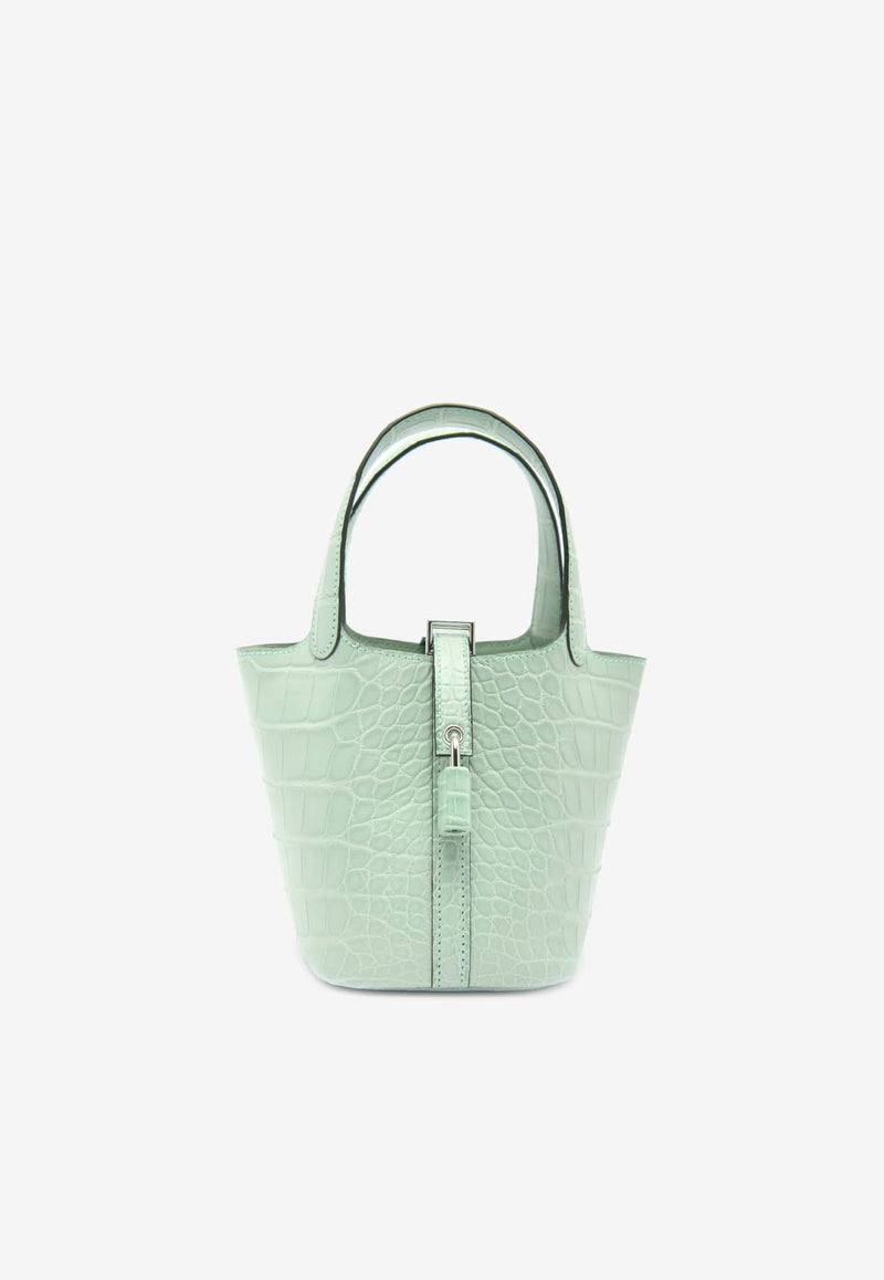 Hermès Micro Picotin Lock 14 in Vert d
Eau Matte Alligator with Palladium Hardware