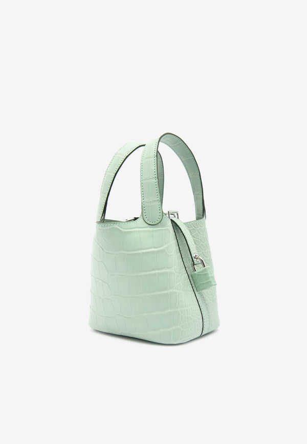 Hermès Micro Picotin Lock 14 in Vert d
Eau Matte Alligator with Palladium Hardware