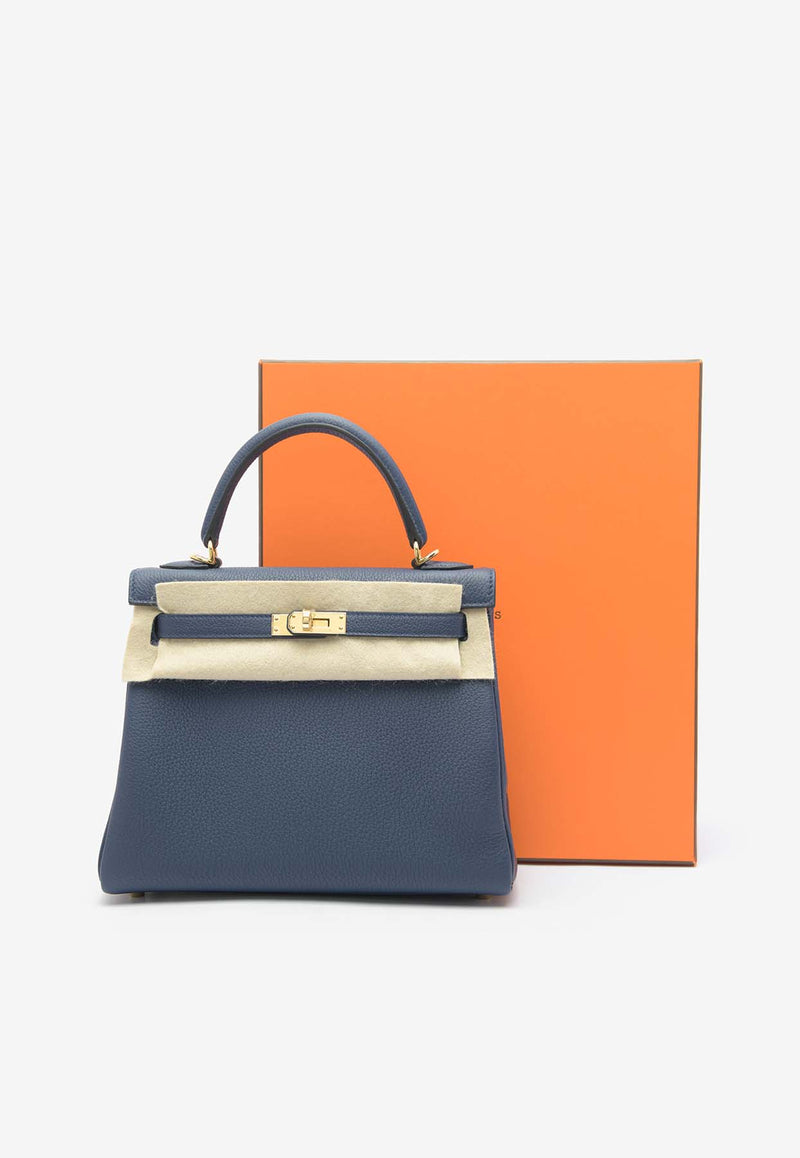 Hermès Kelly 25 Retourne in Bleu Navy Togo Leather with Gold Hardware