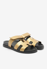 Hermès Chypre Sandals in Doré Grained Goatskin Doré