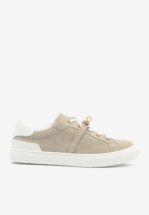 Hermès Day Permabrass Kelly Buckle Sneakers in Suede Beige Esquisse