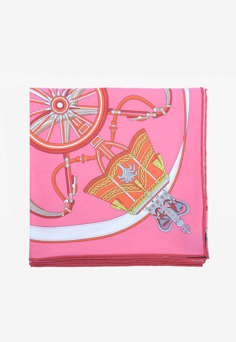 Hermès Stately Wheels Silk Scarf Rose Vif