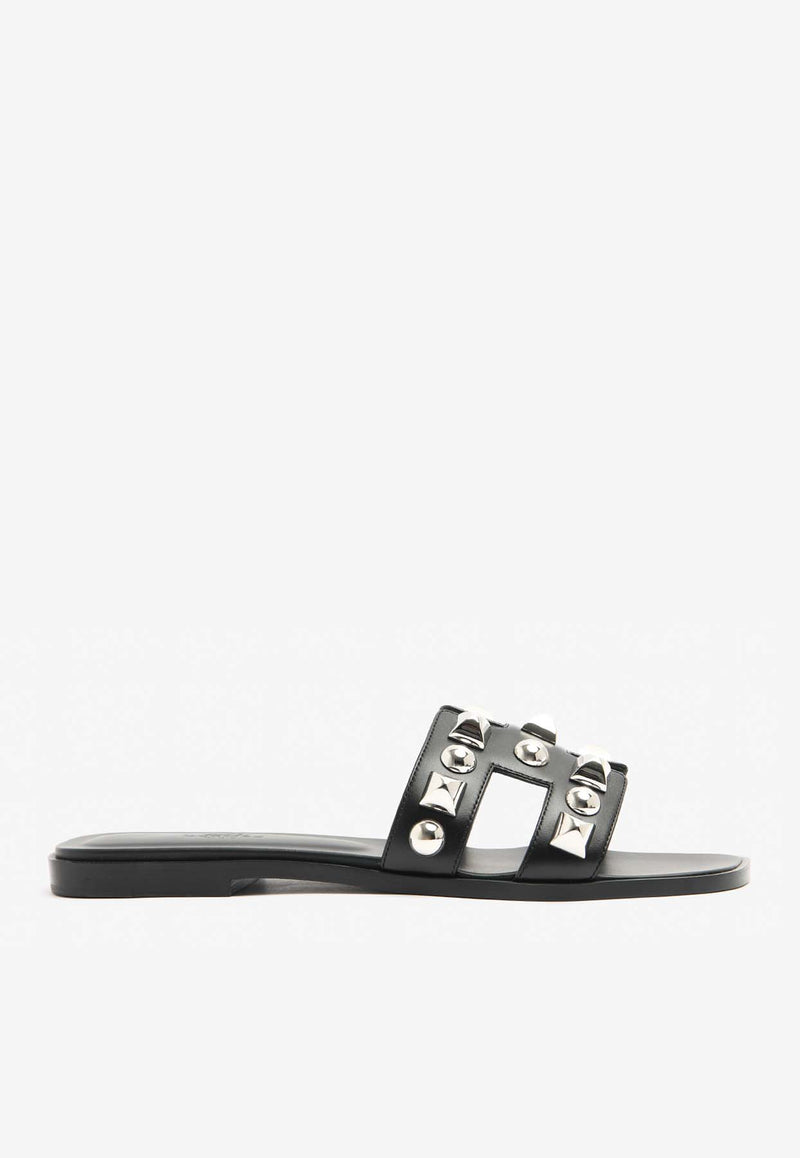 Hermès Oran H Cut-Out Sandals in Calfskin and Medor Studs