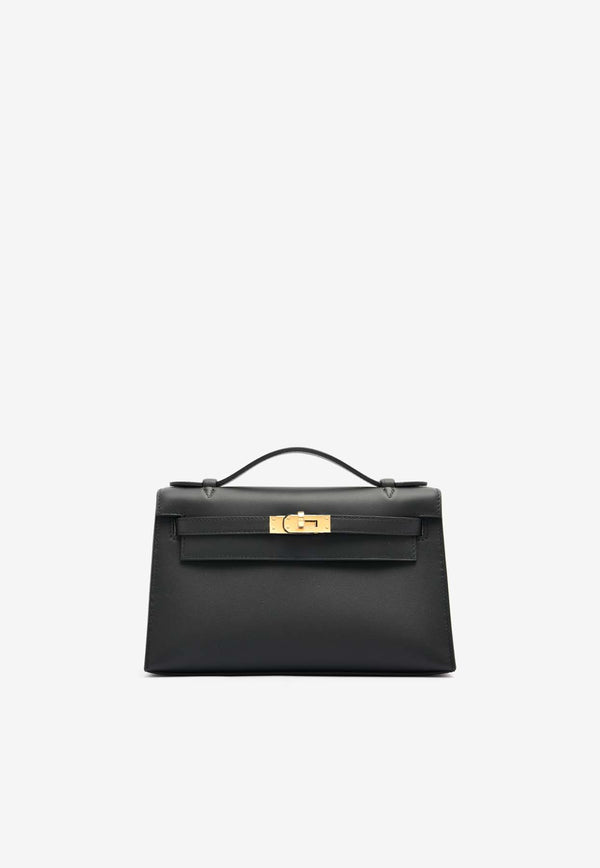 Hermès Kelly Pochette Clutch Bag in Black Swift Leather with Gold Hardware