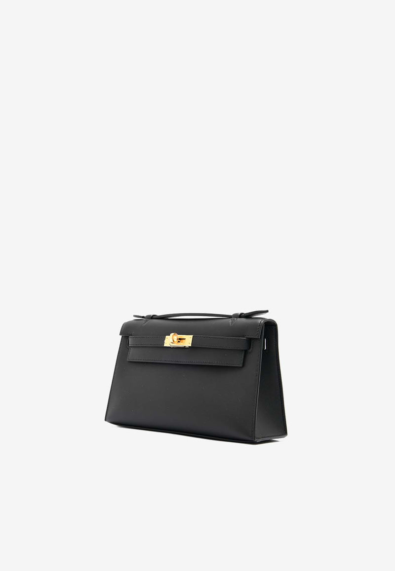 Hermès Kelly Pochette Clutch Bag in Black Swift Leather with Gold Hardware