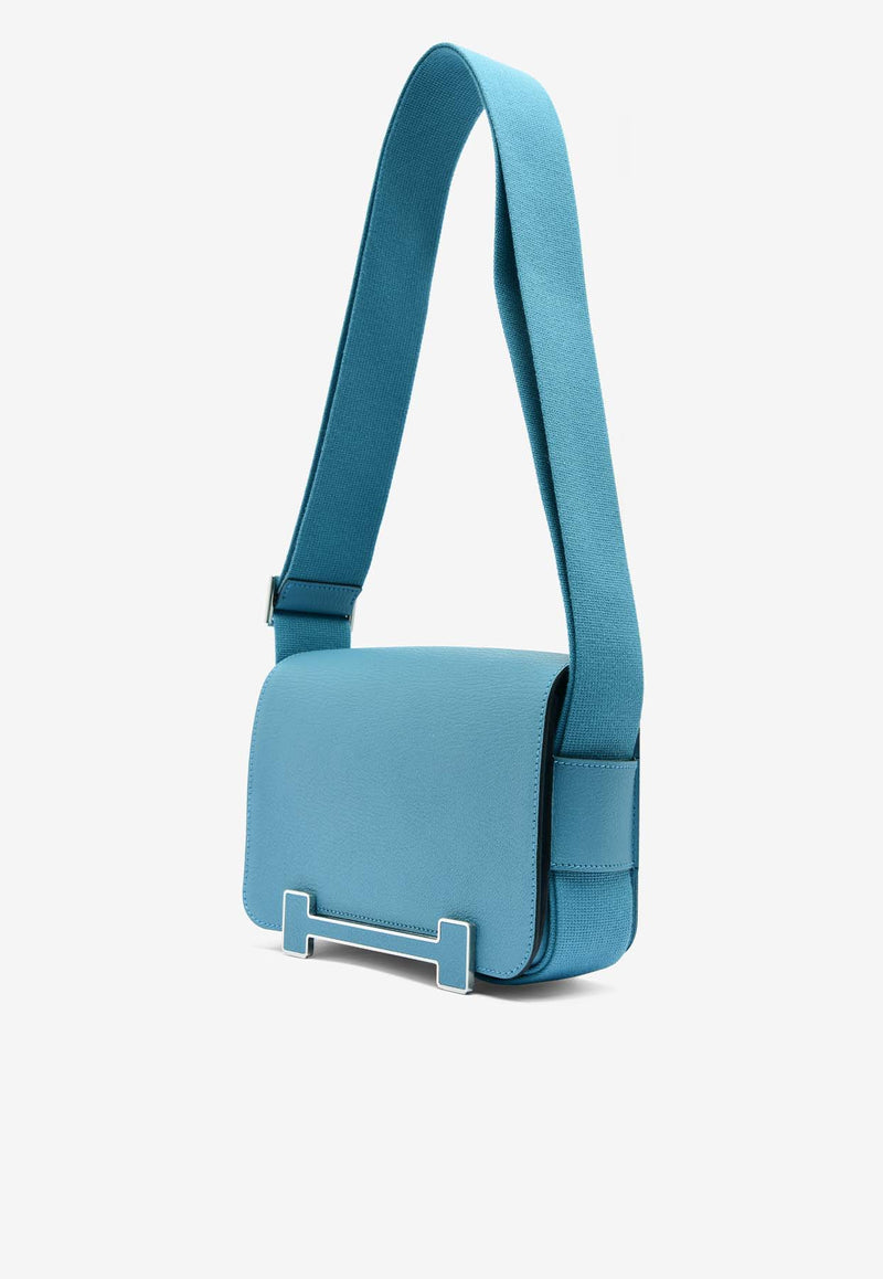 Hermès Geta Shoulder Bag in New Bleu Jean Chevre Mysore with Palladium Hardware