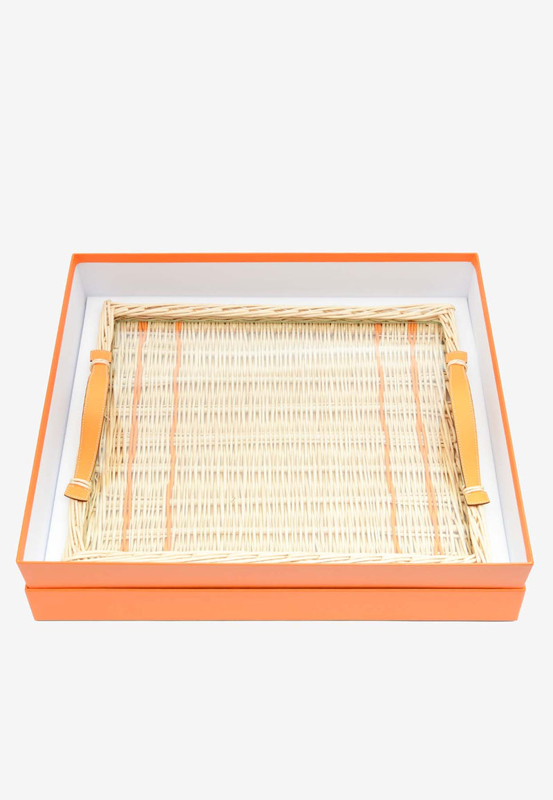 Hermès Oseraie Rectangular Tray PM in Wicker and Jaune d
Or Swift