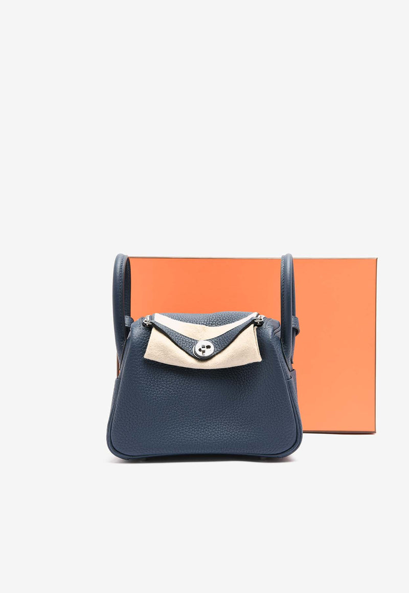 Hermès Mini Lindy 20 II in Bleu de Prusse Clemence Leather with Palladium Hardware