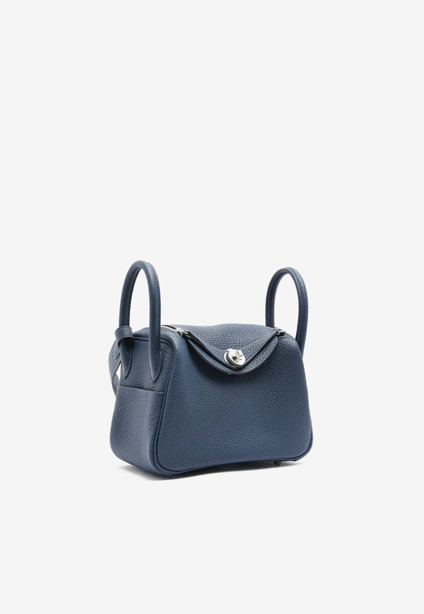 Hermès Mini Lindy 20 II in Bleu de Prusse Clemence Leather with Palladium Hardware