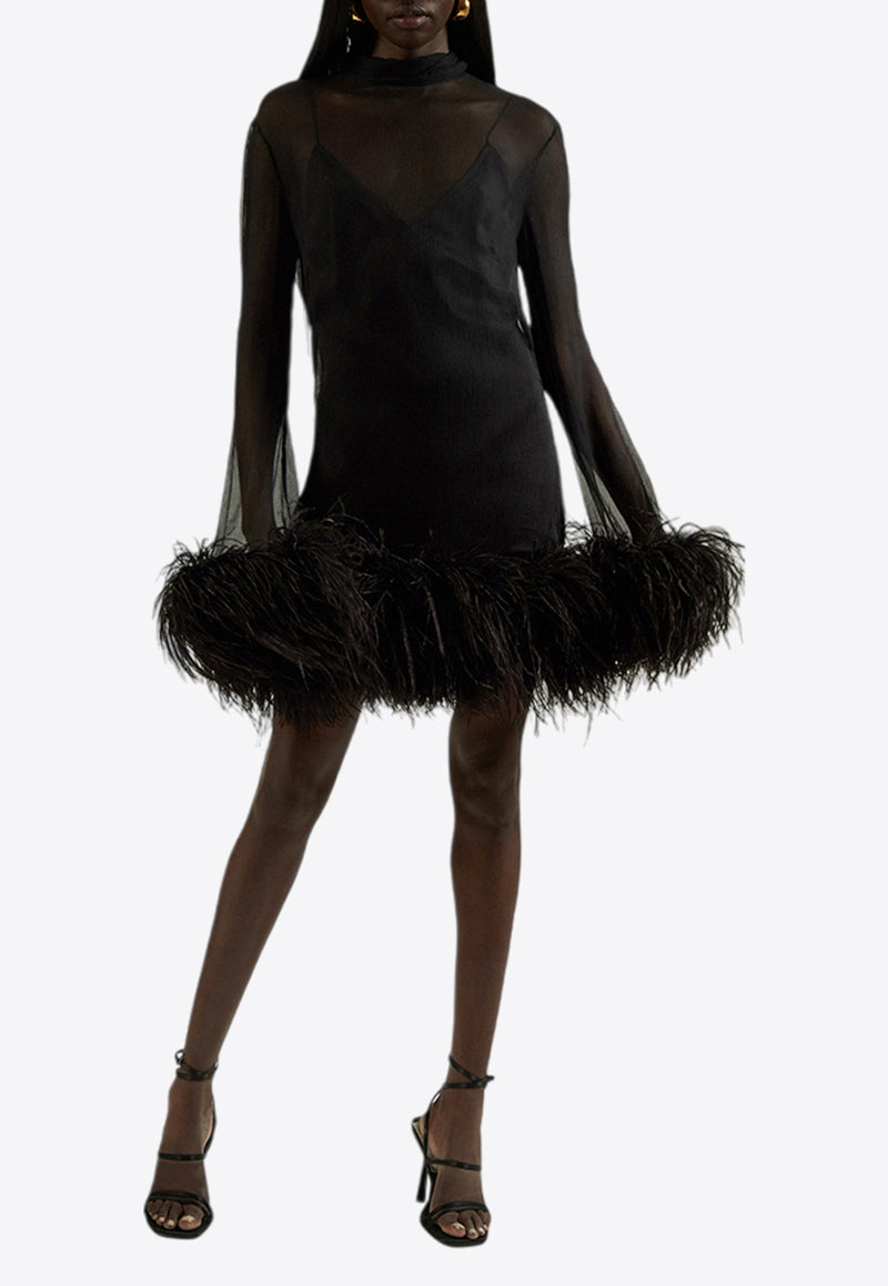 Taller Marmo Gina Spirito Feather-Trimmed Mini Dress Black TM_CORE13_133BLACK