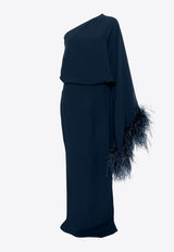 Taller Marmo Eternity One-Shoulder Feather-Trimmed Maxi Dress Navy TM_PA2524_651NAVY