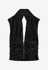 Patou V-neck Ruched Sleeveless Top Black TO046-0011BLACK