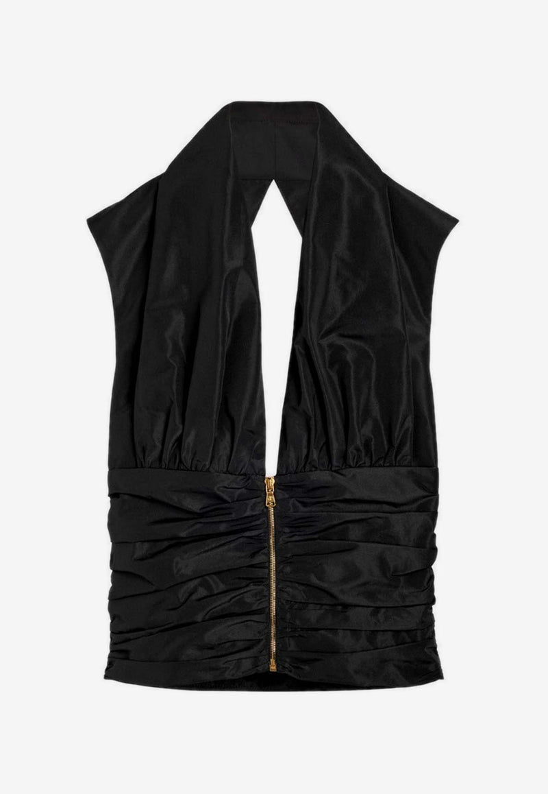 Patou V-neck Ruched Sleeveless Top Black TO046-0011BLACK