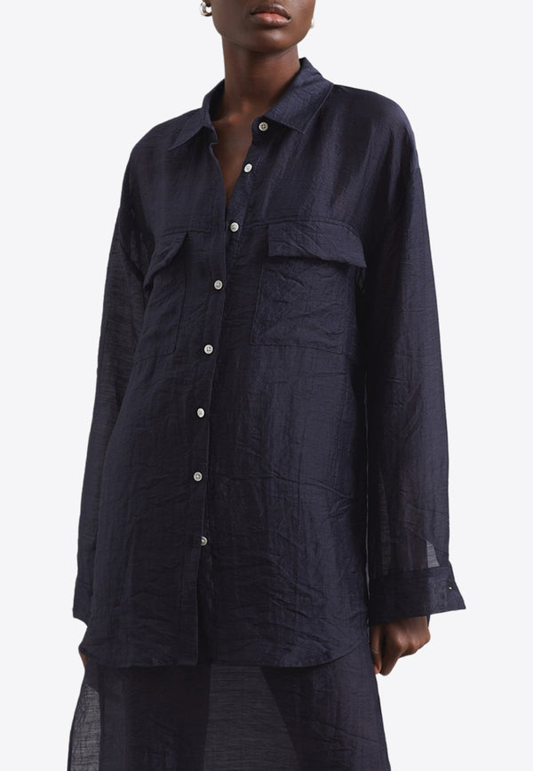 The Frankie Shop Madeline Long-Sleeved Sheer Shirt Navy TSHMAD304NAVY