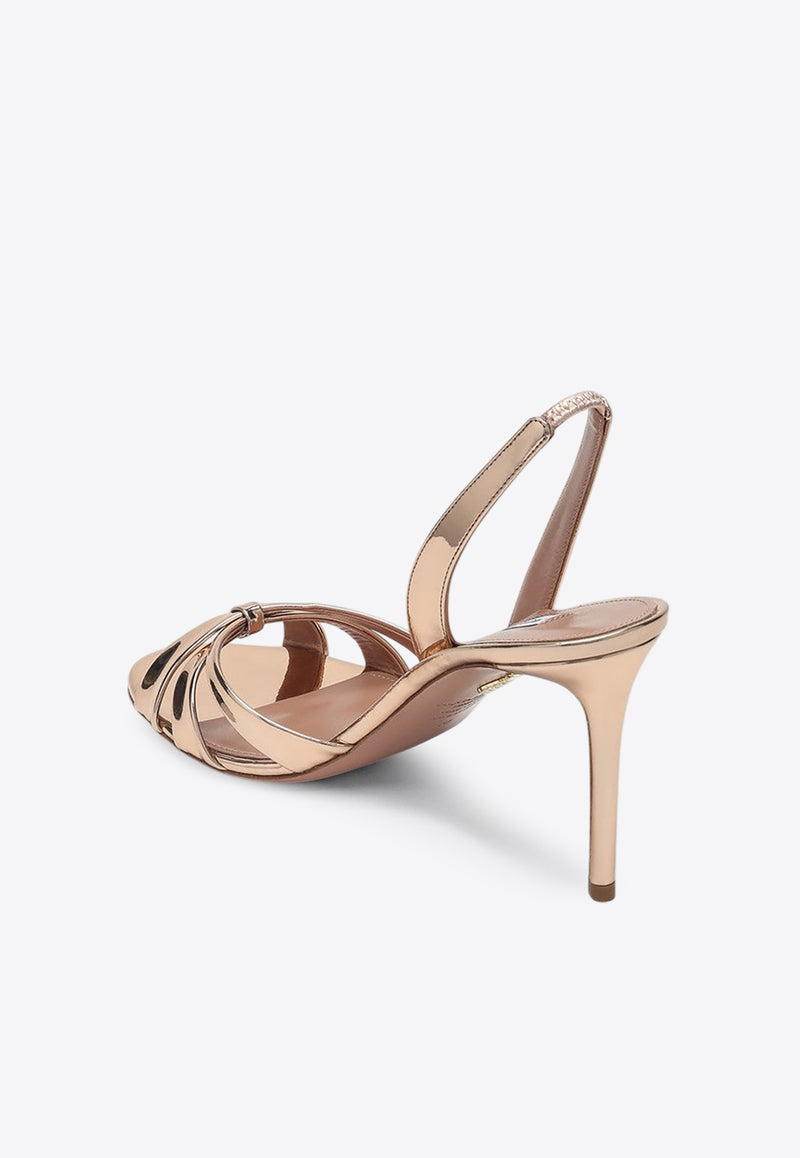 Aquazzura Tati 85 Metallic Leather Crossover Sandals Rose Gold TTIMIDS0SSY/Q_AQUA-ROG