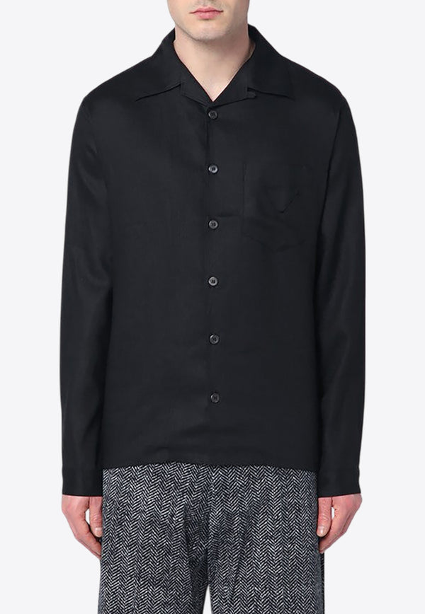 Prada Logo Embroidered Buttoned Shirt Black UCN441UMO14H4/Q_PRADA-F0002