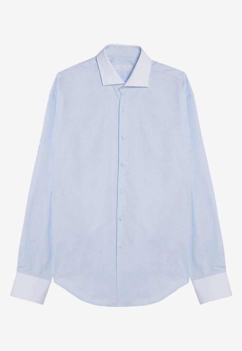 Prada Triangle Logo Patch Long-Sleeved Shirt Light Blue UCN572OOO15MZ/P_PRADA-F0X24