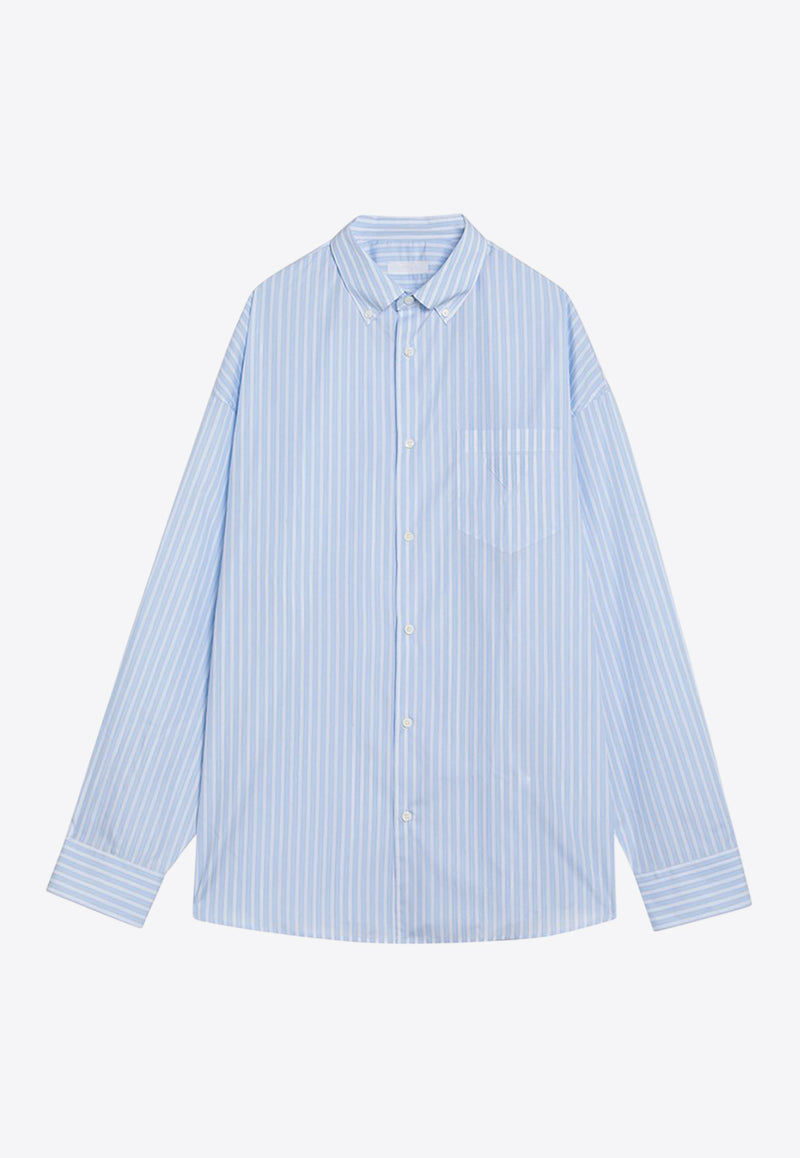 Prada Long-Sleeved Logo Striped Shirt Light Blue UCN593OOO16F0/Q_PRADA-F0K2U