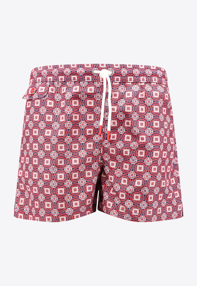 Kiton Ciro Paone Maiolica Print Swim Shorts Red UCOM2CK0748F_70