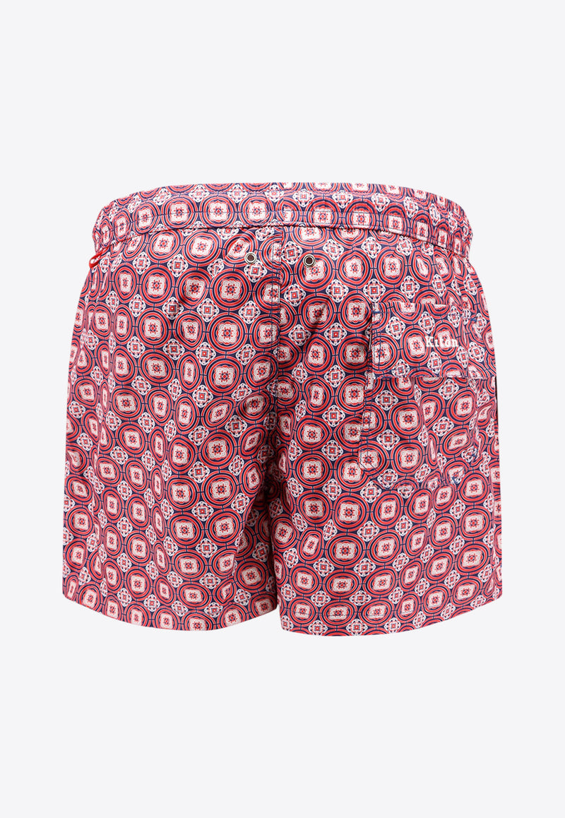 Kiton Ciro Paone Maiolica Print Swim Shorts Red UCOM2CK0748F_70