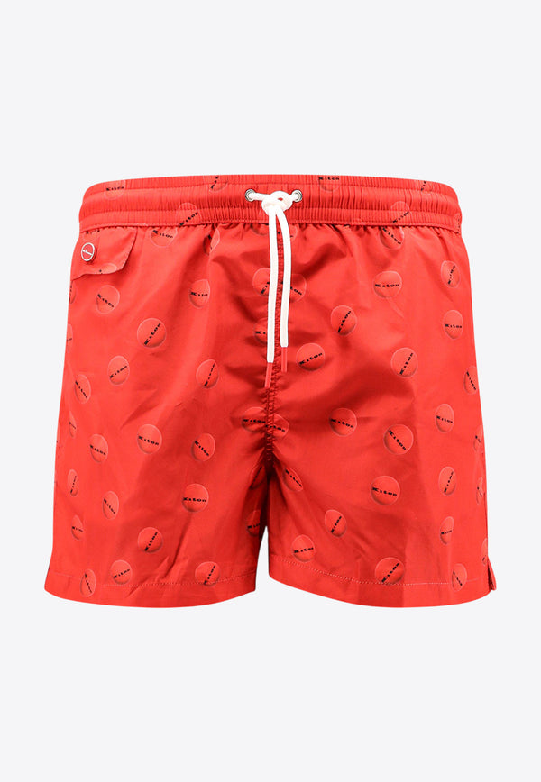 Kiton Ciro Paone Logo Print Swim Shorts Red UCOM2CK0749F_03