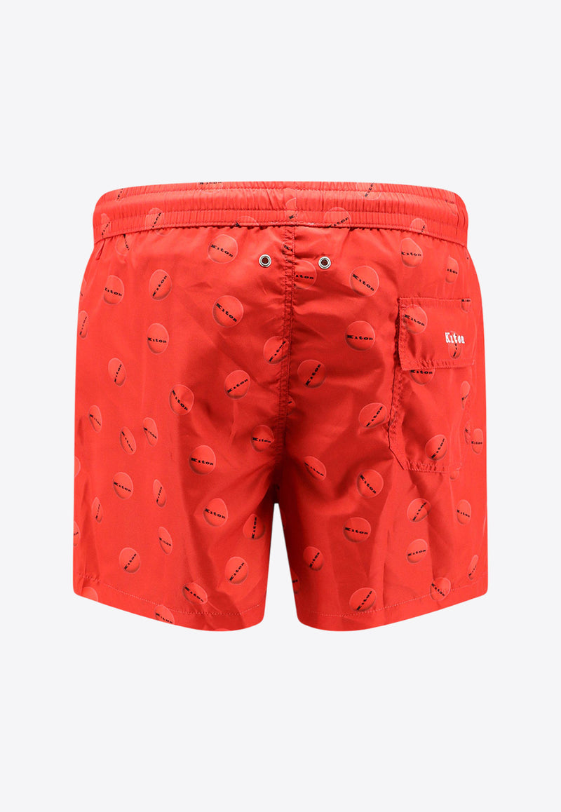 Kiton Ciro Paone Logo Print Swim Shorts Red UCOM2CK0749F_03