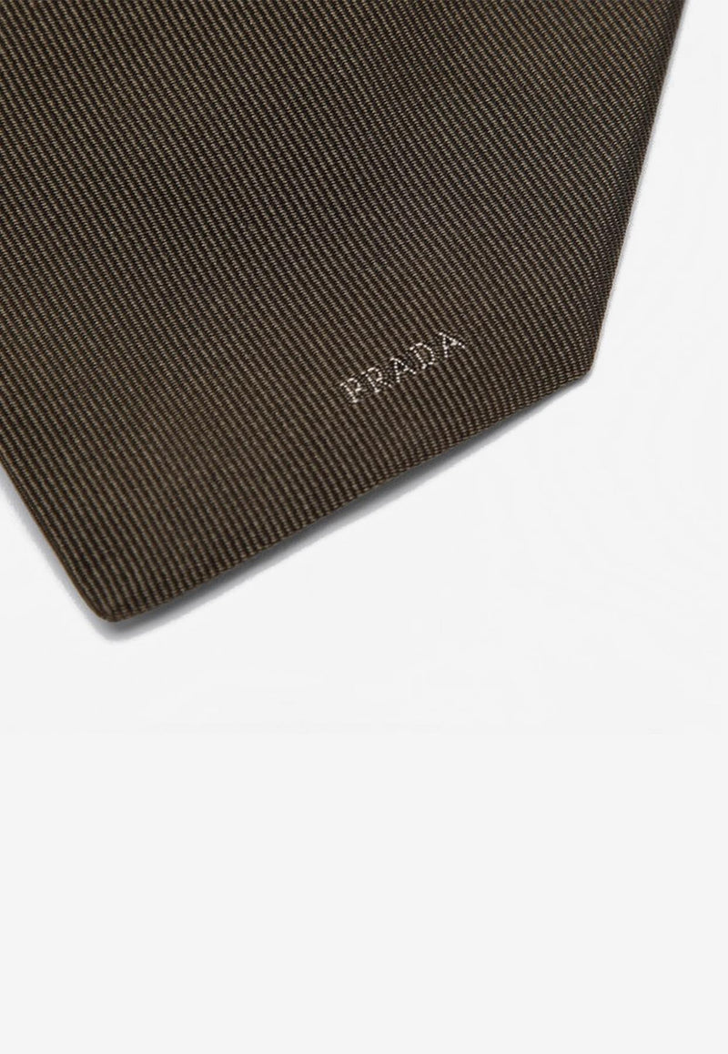 Prada Embroidered Logo Silk Tie Dark Green UCR77OOO1QIK/P_PRADA-F0334