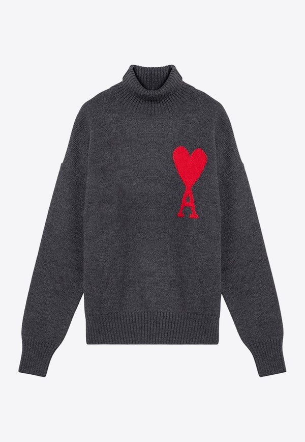 AMI PARIS Ami De Coeur Intarsia Knit Sweater Gray UKS402018/P_AMI-067