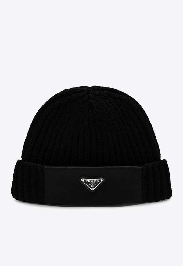 Prada Triangle Logo Knitted Beanie Black UMD4461WTO/P_PRADA-F0002